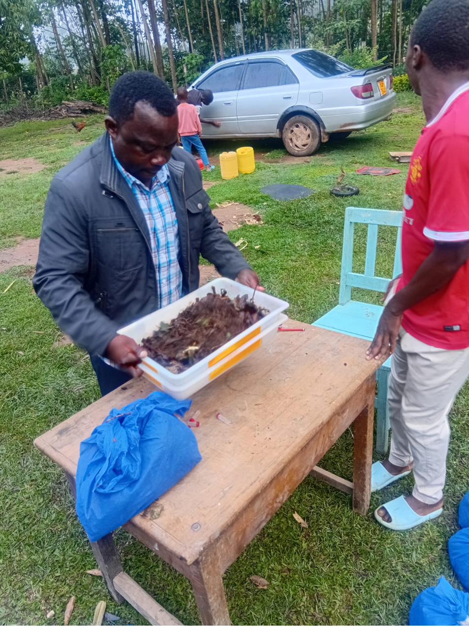 Field team with armed escort at a forest research site